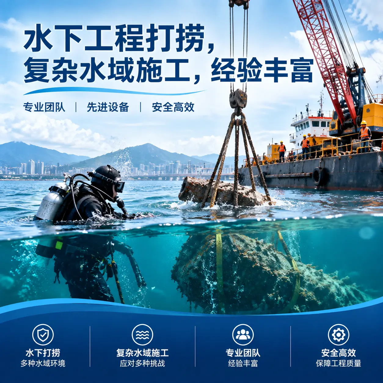 水下工程打捞,复杂水域施工,经验丰富喜德